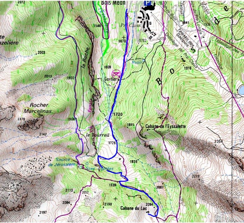 Détail IGN vers Cabane du Lac