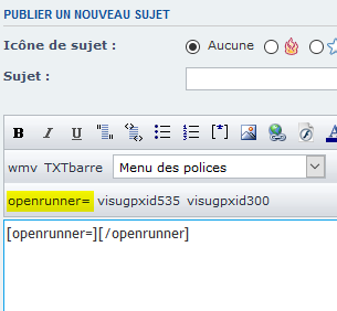 Cliquer sur la balise openrunner=