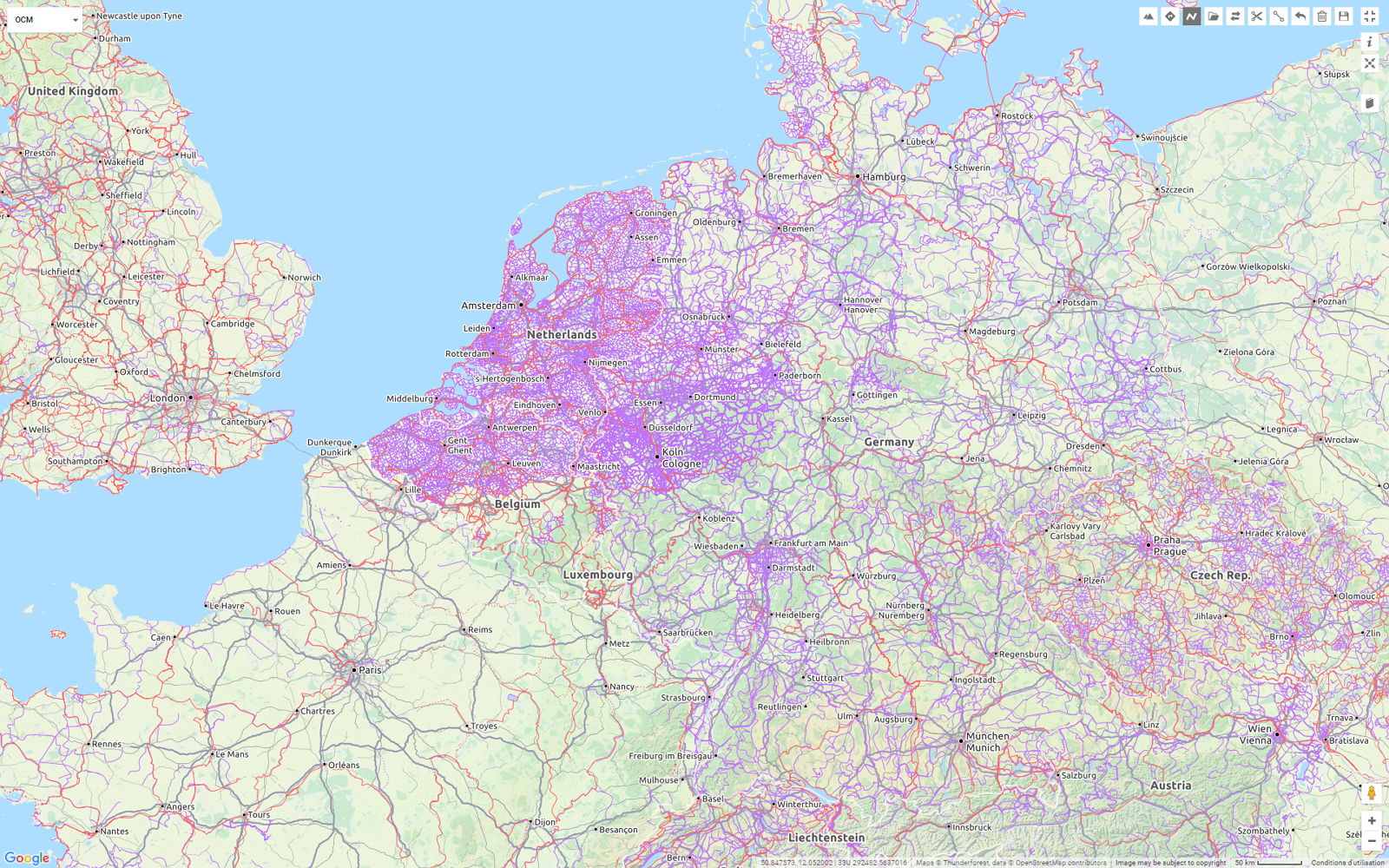 Carte des itinéraires cyclables dans les pays d Europe proches de la France
