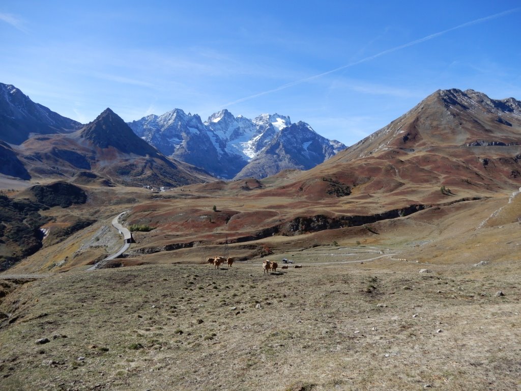 Alpages de "La Mandette". Au fond : La Meije, devant : Col du Lautaret