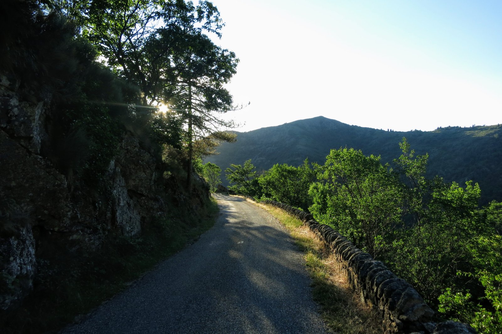 Dernière descente vers la vallée de l'Hérault dans les derniers rayons de soleil d'une longue et belle journée.