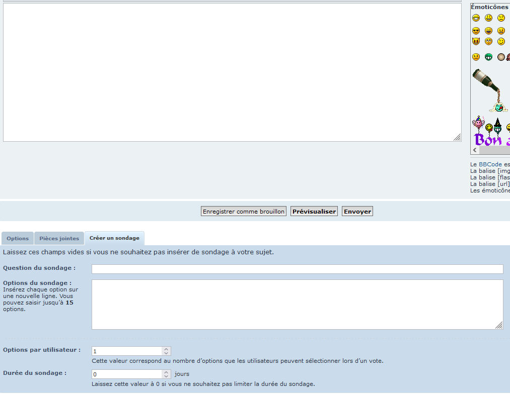 Options du sondage