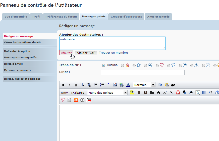 Ajouter un destinataire