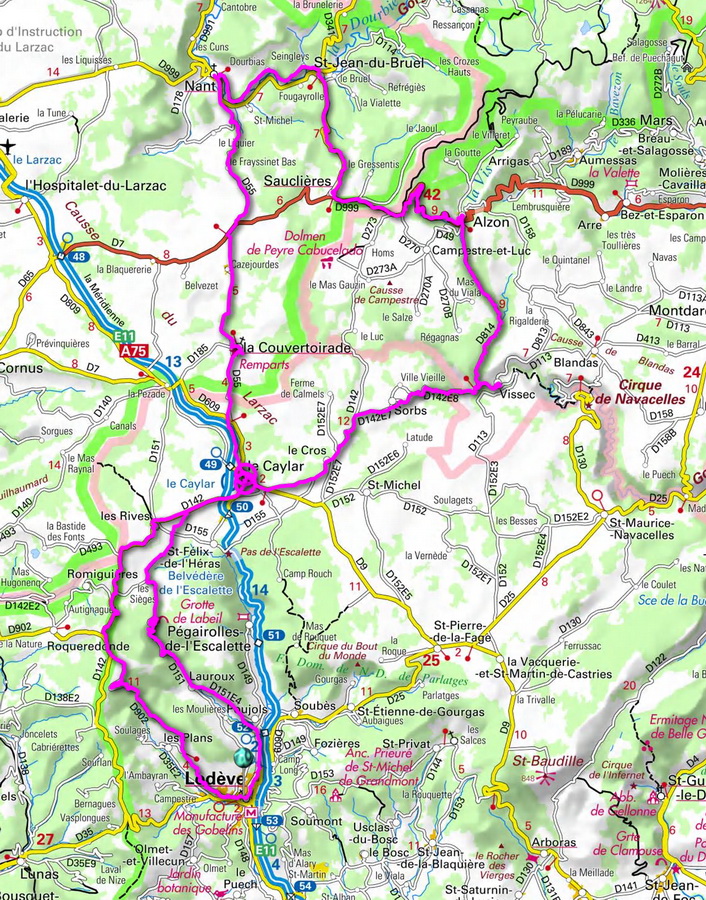 Carte rando Escandorgue - Larzac - Dourbie